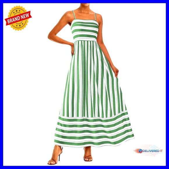 Dresses & Skirts - Spaghetti Strap Maxi Dress Boho Floral Striped Wedding Guest Beach Vacation